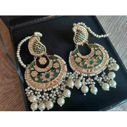 PAKISTANI INDIAN WOMEN GIRLS EARRING GOLD PLATED KUNDAN THAPPA MEENA KANTAY