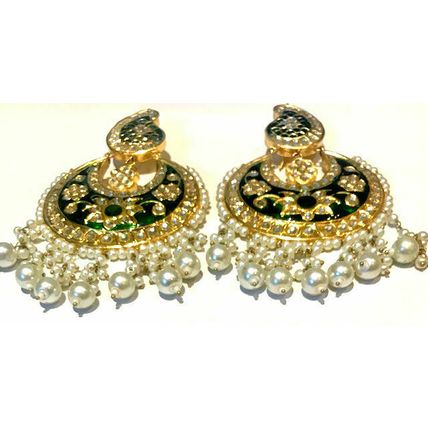 PAKISTANI INDIAN WOMEN GIRLS EARRING GOLD PLATED KUNDAN THAPPA MEENA KANTAY