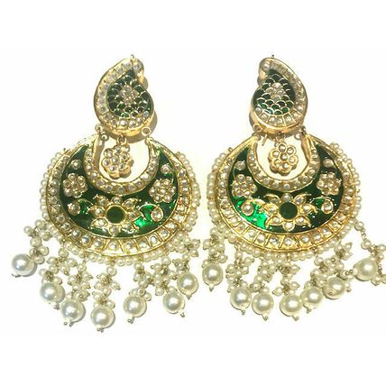 PAKISTANI INDIAN WOMEN GIRLS EARRING GOLD PLATED KUNDAN THAPPA MEENA KANTAY