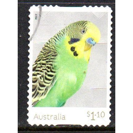 AUSTRALIA: 2022, $1.10 BUDGERIGARS, GREEN, USED SELF-ADHESIVE STAMP. 312/3