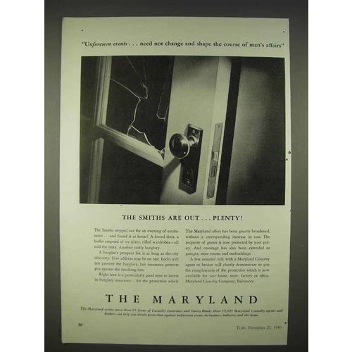 1940 The Maryland Insurance Ad - Smiths Are Out Plenty