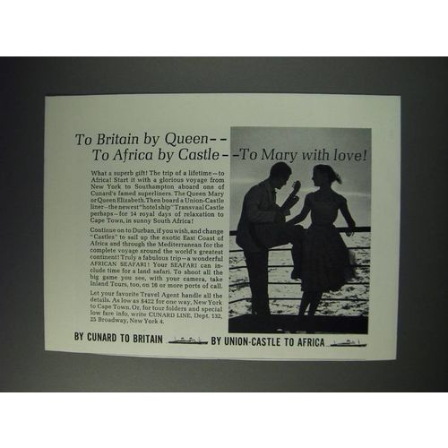 1963 Cunard and Union-Castle Cruises Ad - To Britain by Queen