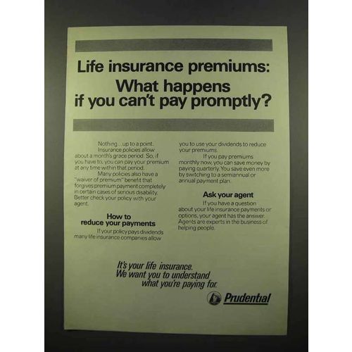 1975 Prudential Insurance Ad - Life Insurance Premiums
