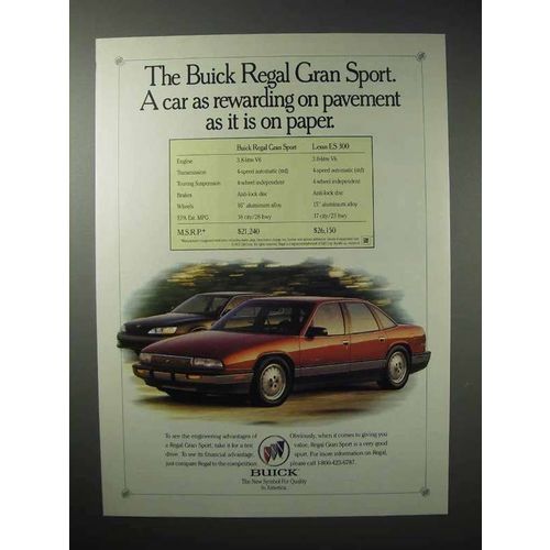 1992 Buick Regal Gran Sport Car Ad - Rewarding