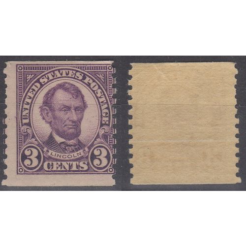 USA 1924, 3c Abraham Lincoln Coil Stamp. Scott #600, MNH