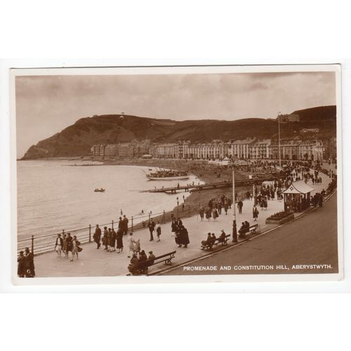 Promenade and Constitution Hill Aberystwyth Postcard RP Cardiganshire A6