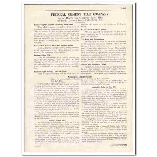 FEDERAL CEMENT TILE COMPANY 1931 concrete roofing slab vintage catalog