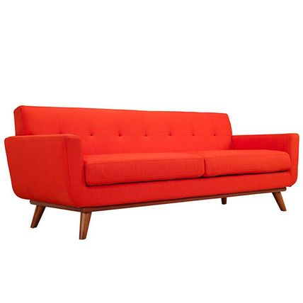 Mid Century Classic Fabric Sofa 90” Wide In Bright Red, Azure Blue Citrus Yellow