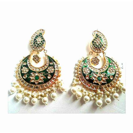 PAKISTANI INDIAN WOMEN GIRLS EARRING GOLD PLATED KUNDAN THAPPA MEENA KANTAY