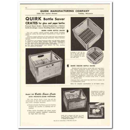 Quirk Mfg Company 1956 vintage dairy catalog milk bottle crate cabinet