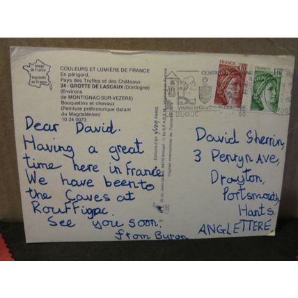 GROTTE DE LASCAUX, FRANCE used postcard 1980 pm.. cave paintings horses