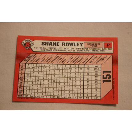 Shane Rawley 1989 Bowman TIFFANY NO. 151