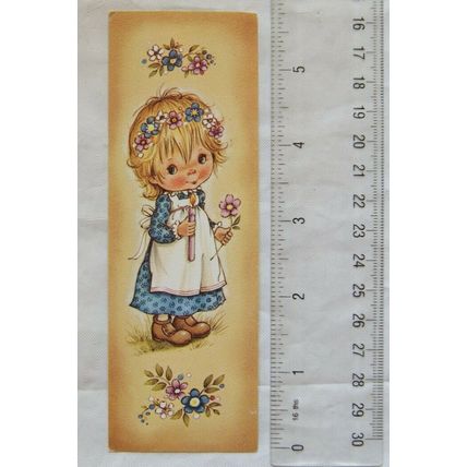 1989 bookmark in Dutch, little girl with candle, St. Peter, Berlaar, Belgium