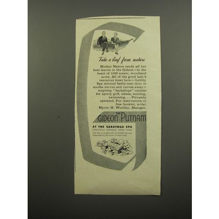 1951 The Gideon Putnam Hotel Ad - Take a leaf from Nature