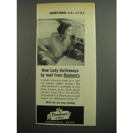 1953 Dunham's of Maine Lady Hathaway Viyella Shirt Advertisement