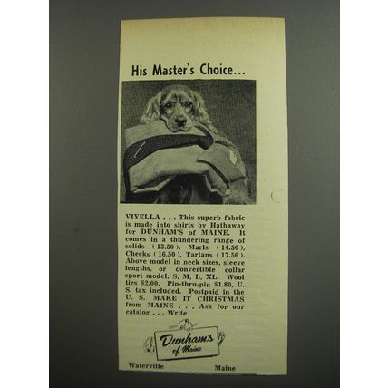 1953 Dunham's of Maine Hathaway Viyella Shirts Ad - His Master's Choice