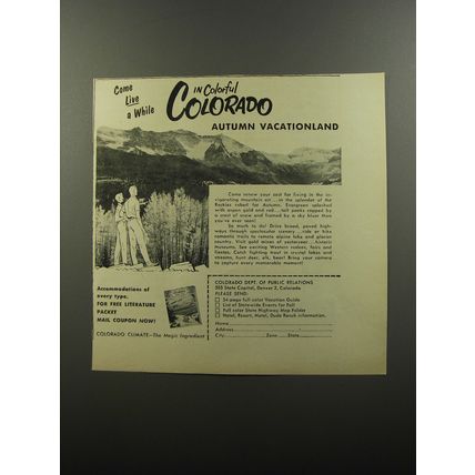 1956 Colorado Tourism Ad - Come live a while