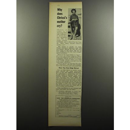 1956 Save the Children Federation Ad - Why does Chrissi's mother cry?