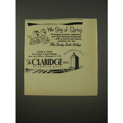 1956 The Claridge Hotel Ad - We sing of spring