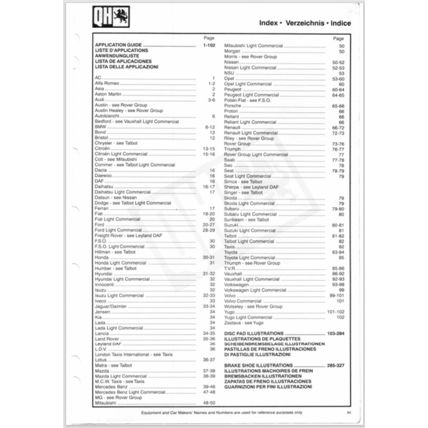 Quinton Hazell Disc Pads And Brake Shoes Parts Catalogue QH10 1997 1998 PDF