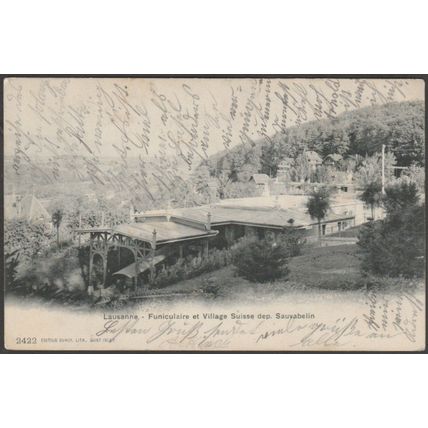 Funiculaire et Village Suisse depuis Sauvabelin, Lausanne, 1904 - Burgy CPA