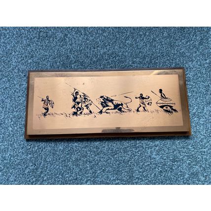 Vintage Retro Royal Sable Copperware plate Lion hunting tribes Engraving Rhodesi