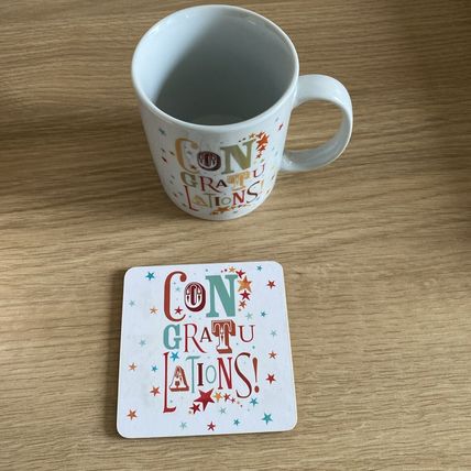 Congratulations ! Funky Gift Set Mug and Cork coaster All Occasion New Gift