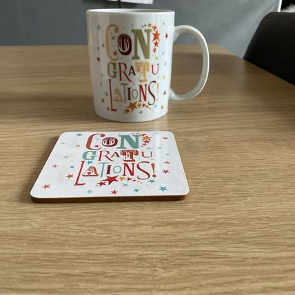 Congratulations ! Funky Gift Set Mug and Cork coaster All Occasion New Gift