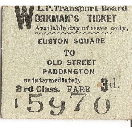 London Transport Board Edmondson Ticket - Euston Square to Old Street Paddington