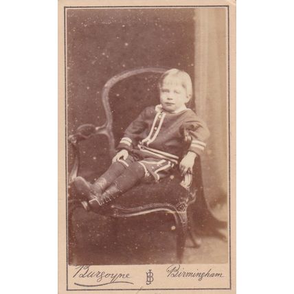 VICT. CDV PHOTO -YOUNG BOY ON CHAIR. SHORT TROUSERS BY J. BURGONNE, BIRMINGHAM