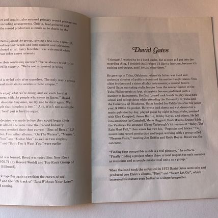 David Gates The Sound of BREAD UK Tour 1974 Concert Programme GC RARE