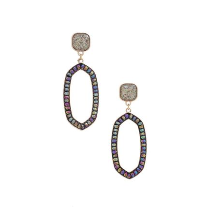 New Beaded Oval Post Drop Earrings