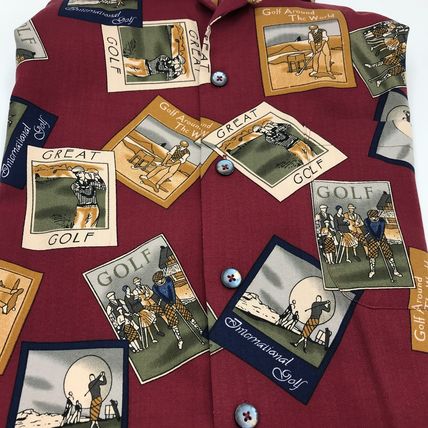 Aureus Golf Print Shirt Men’s Small Silk Cotton Blend Hawaiian Theme Button-Up