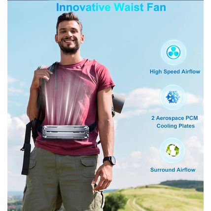 Portable Waist Fan with 2 Cooling Plates, Wearable Belt Clip on Fan 5000Mah Rech