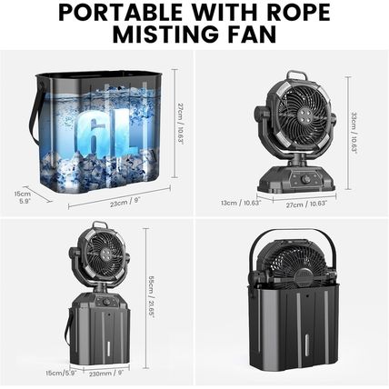Misting Fan Portable 6L Bucket 20000Mah Rechargeable Camping Fan with LED Light