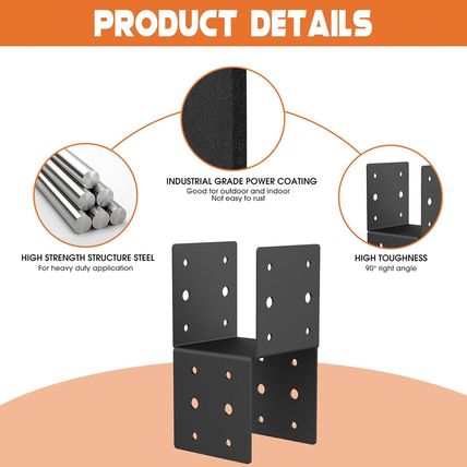 4Pcs Heavy-Duty Post Brackets Kit - 4X4 Wood Deck Mounting, 14-Gauge Steel Base