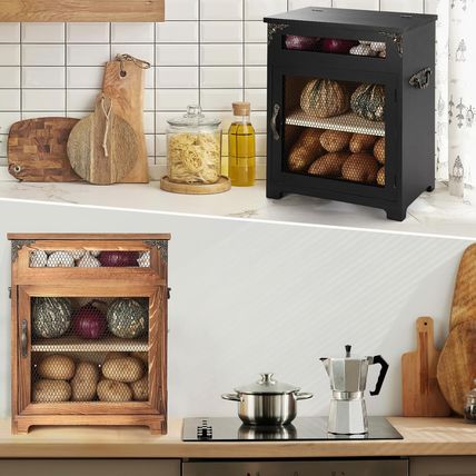 Rustic Wooden Potato & Onion Storage Bin - Kitchen Countertop Vegetable Storage,