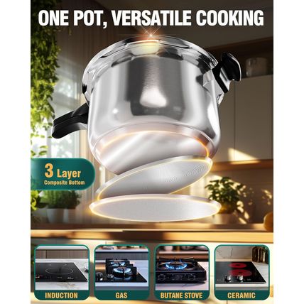 Wantjoin Pressure Cooker, 8 Quart Stainless Steel Pressure Canner, Induction Com