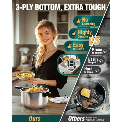 Wantjoin Pressure Cooker, 8 Quart Stainless Steel Pressure Canner, Induction Com