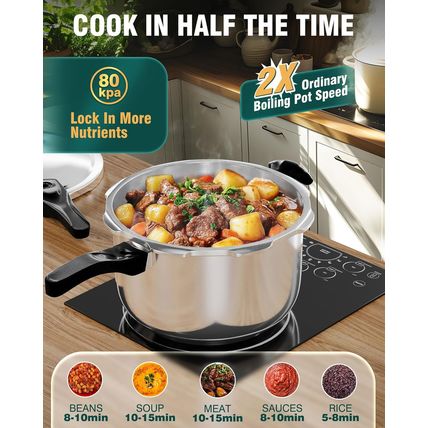 Wantjoin Pressure Cooker, 8 Quart Stainless Steel Pressure Canner, Induction Com