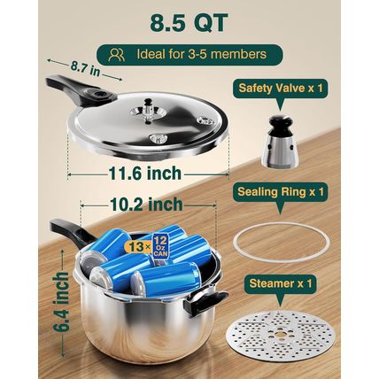Wantjoin Pressure Cooker, 8 Quart Stainless Steel Pressure Canner, Induction Com