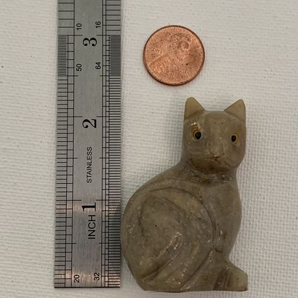 Soapstone Cat Figurine Crystal Carving Sitting Kitty Pet Figure Yellow Eyes 2.2"