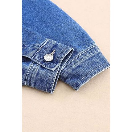 Blue Chest Pockets Drop Shoulder Loose Denim Jacket