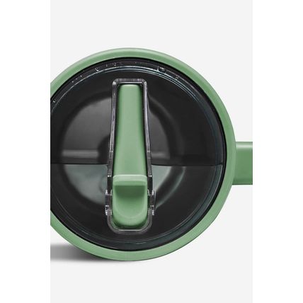 Dark Green Frosted Stainless Handle Large Vacuum Cup with Straw 40oz