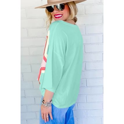 Moonlight Jade Colorblock Star Patched Half Sleeve Oversized Tee