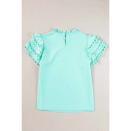 Mint Green Layered Ric Rac Cap Sleeve Frilled Neck Blouse