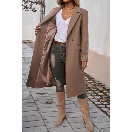 Dark Khaki Single Breasted Lapel Collar Flap Pocketed Overcoat