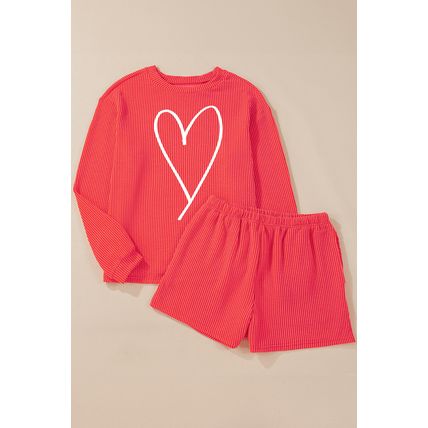 Gold Flame Heart Shape Graphic Corded Pullover and Shorts Outfit