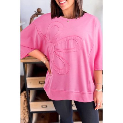 Sachet Pink Floral Patched Half Sleeve Tunic Top