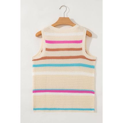 Khaki Stripe Textured Knit V Neck Sweater Vest